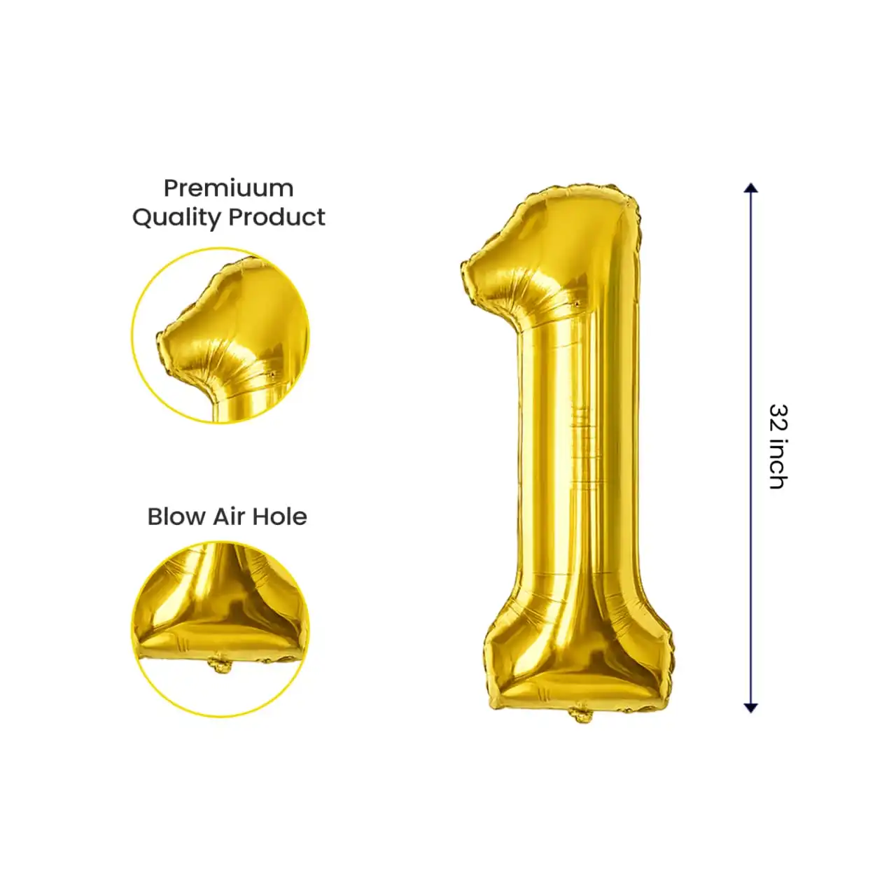 1 Number Golden Foil Balloon (32 Inch) - Image 2